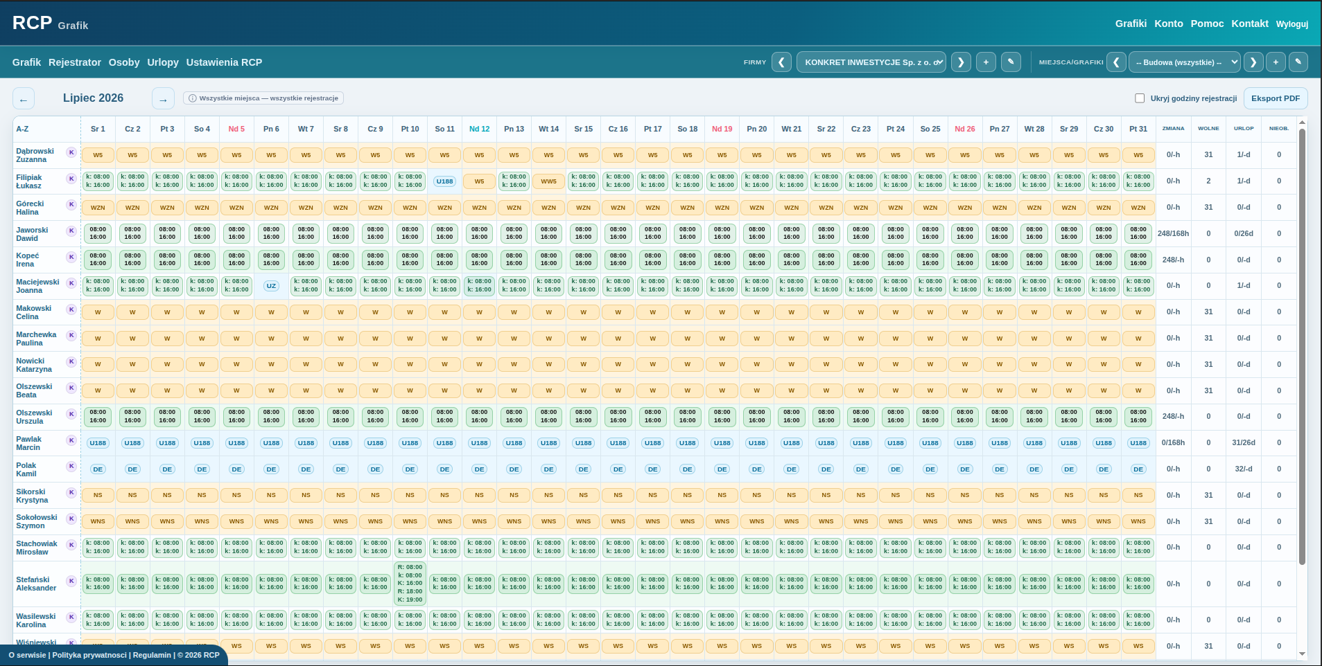 Grafik pracy TimeGrid